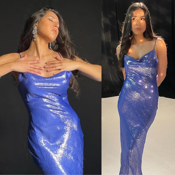 Rat & Boa Sapphire Metallic Snake Print Cowl Neck Slip Maxi Dress - Picture 16 of 16